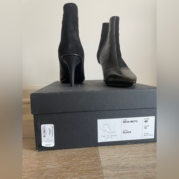 RAG & BONE BEHA BOOTIES BLACK MIX LEATHER SUEDE POINTY HEEL Size 10 - Picture 9 of 15